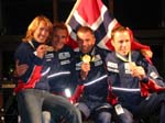 Hanne, Anders Grderud (trener), Bjrnar og Holger med VM-medlajer.